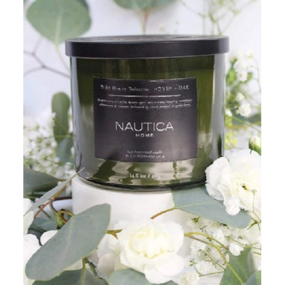 Nautica Scented Candle Honey Tobacco Soy Wax Blend 3-Wick Jar Slow Burn Large